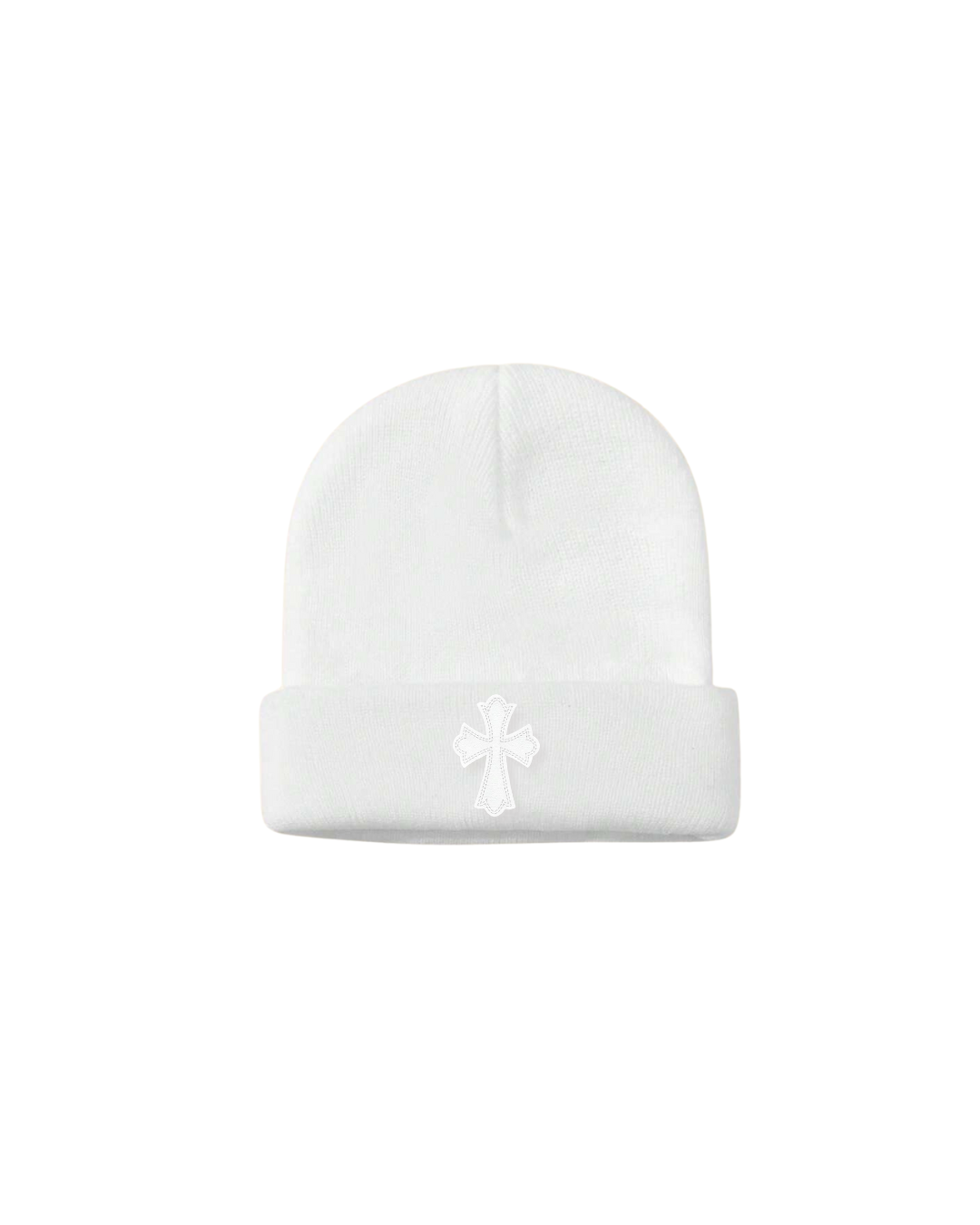 Beanie Blanco Con Cruz De Piel
